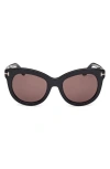 Tom Ford Odette Round Acetate Sunglasses In Black Eco/t Logo/brown