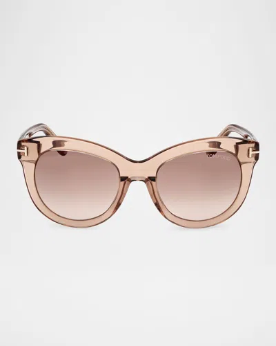 Tom Ford Odette Round Acetate Sunglasses In Neutral