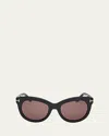 Tom Ford Odette Round Acetate Sunglasses In Shiny Black