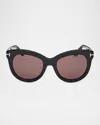 Tom Ford Odette Round Acetate Sunglasses In Shiny Black