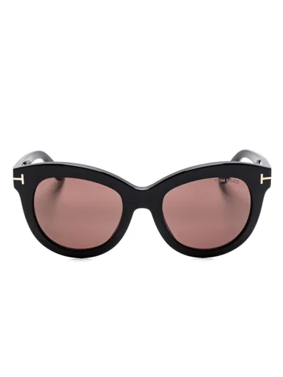 Tom Ford Odette Round Acetate Sunglasses In Shiny Black