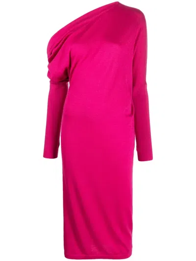 Tom Ford One-shoulder Cashmere And Silk-blend Midi Dress In Pink