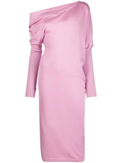 Tom Ford One-shoulder Cashmere And Silk-blend Midi Dress In Light Rose Bloom