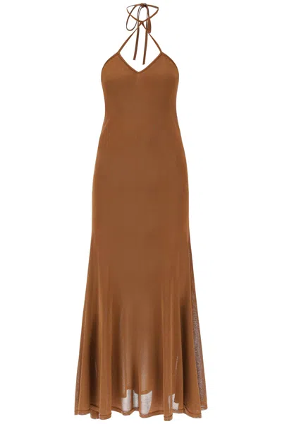 Tom Ford Slinky Viscose Jersey Knit Halterneck Maxi Dress In Brown