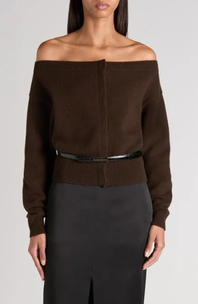 Tom Ford Off The Shoulder Cashmere Cardigan In Brown