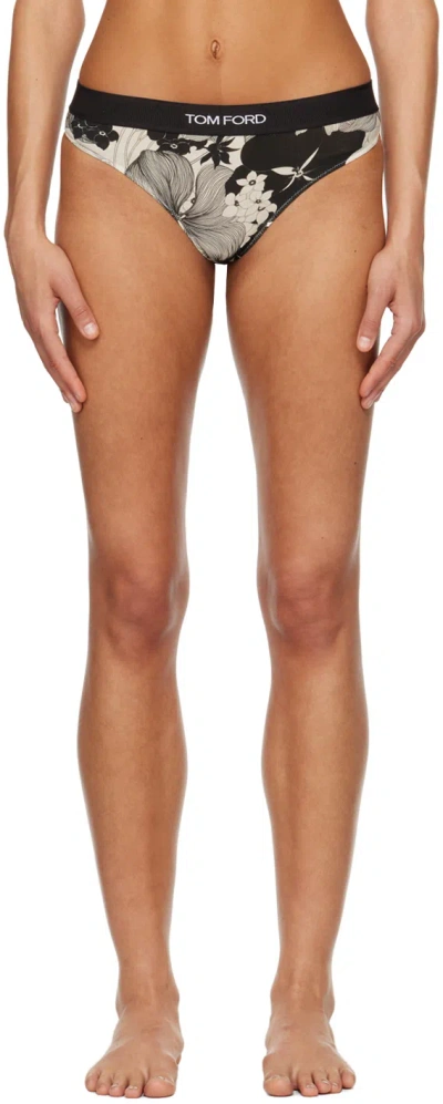 Tom Ford Off-white & Black Floral Thong In Xecbl Ecru/black