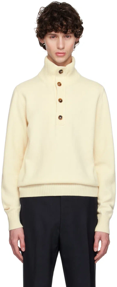 Tom Ford Off-white Button Turtleneck In Ivory