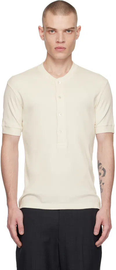 Tom Ford Off-white Cotton Modal Rib Henley In Ivory