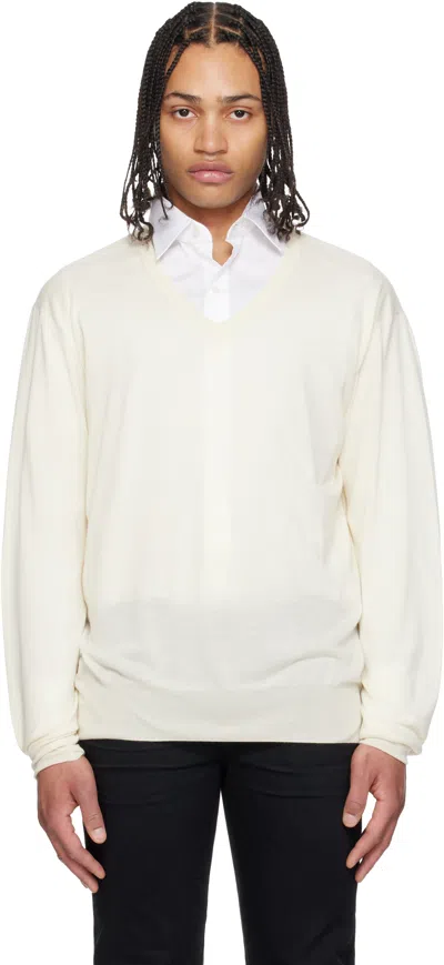 Tom Ford Off-white Fine Gauge Cashmere Ls V-neck Sweater