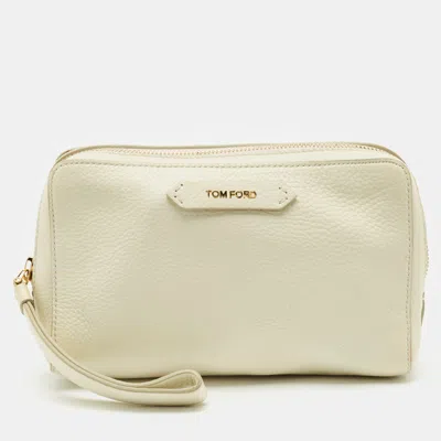 Pre-owned Tom Ford Off White Leather Wristlet Pouch