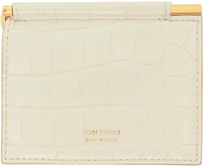 Tom Ford Off-white Shiny Croc Folding Money Clip Card Holder In Ivory