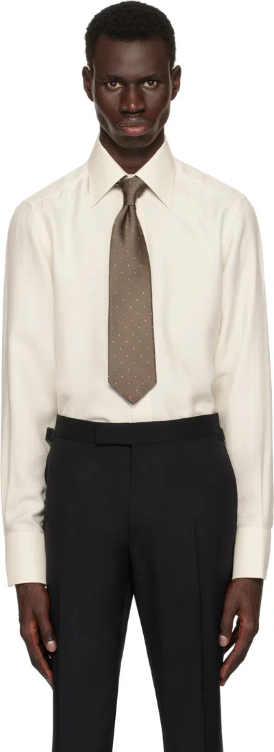 Tom Ford Off-white Silk Twill Slim Fit Shirt In Canvas White