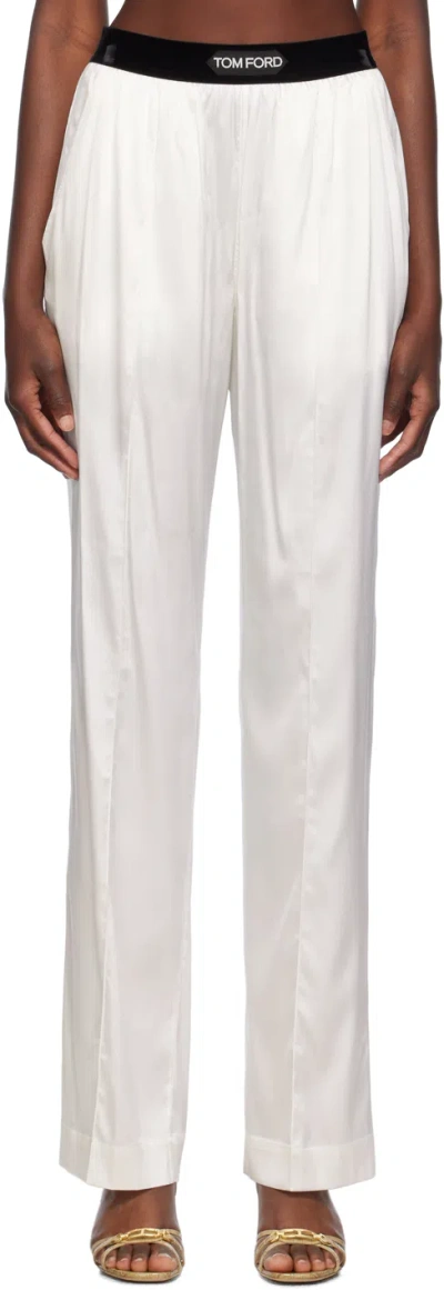 Tom Ford Off-white Stretch Silk Pyjama Pants In Aw013 Ecru