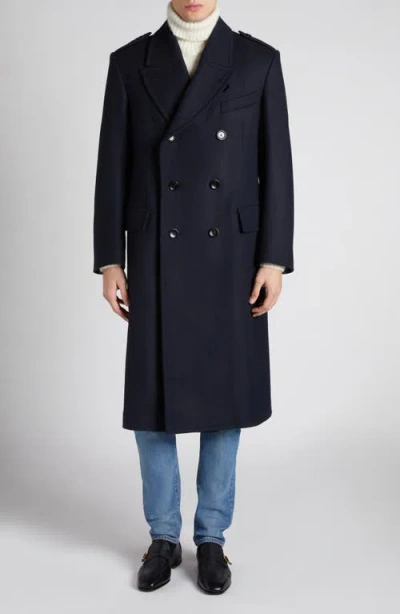 Tom Ford Officer Wool Herringbone Coat In Combo Black/blue