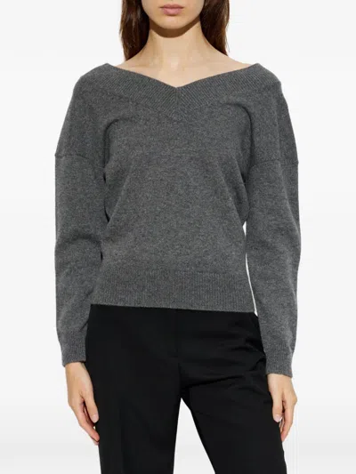 Tom Ford Off-shoulder V-neck Sweater In Gray