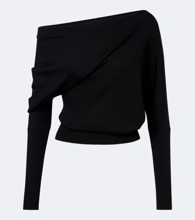 Tom Ford Wool-silk Asymmetric Off-shoulder Sweater In Black