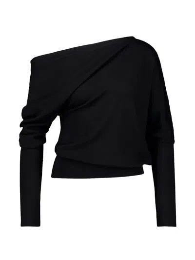 Tom Ford Off-the-shoulder Draped Sweater In Black
