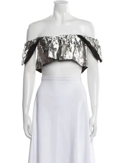 Pre-owned Tom Ford Off-the-shoulder Short Sleeve Crop Top In Silver