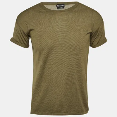 Pre-owned Tom Ford Olive Green Cashmere Blend Crew Neck T-shirt S