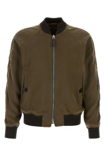 Tom Ford Olive Green Lyocell Bomber Jacket