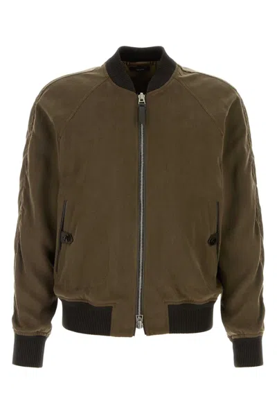 TOM FORD OLIVE GREEN LYOCELL BOMBER JACKET