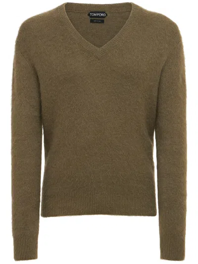 Tom Ford Olive Green Sweater With V-neck In Multi