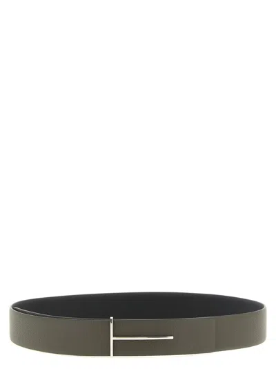 Tom Ford Reversible 4cm Pebbled Leather Belt With T Monogram Buckle In Green