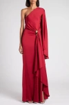 Tom Ford One-shoulder Belt Detail Silk Satin Gown In Red