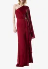 Tom Ford Embellished One-sleeve Draped Silk-crepe Gown In Red