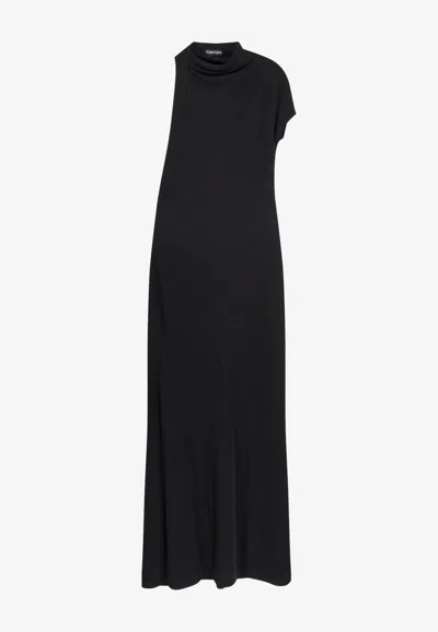 Tom Ford Long Draped One Shoulder Maxi Dress In Black