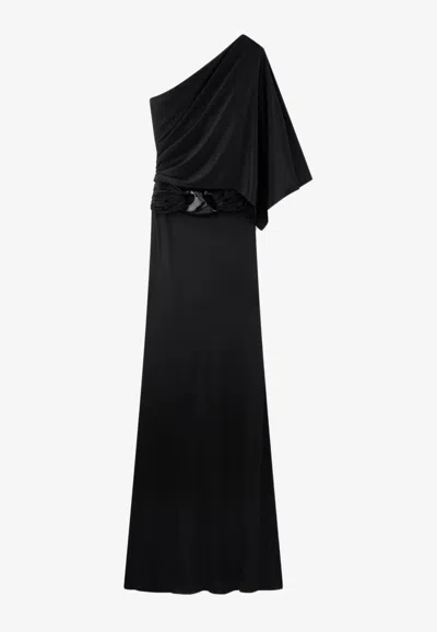 Tom Ford Belted One Shoulder Long Jersey Dress In Black
