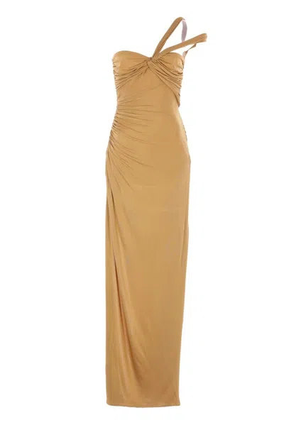 Tom Ford Draped Midi Dress In Gold