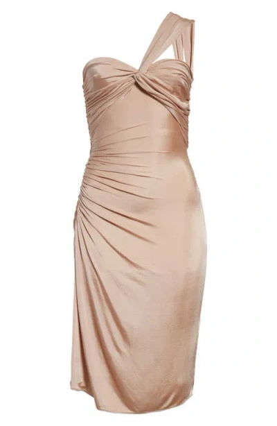 Tom Ford One-shoulder Twist Front Jersey Minidress In Deep Oyster