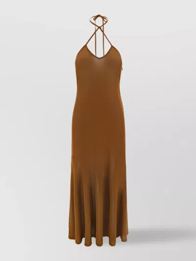 Tom Ford Slinky Viscose Jersey Knit Halterneck Maxi Dress In Brown