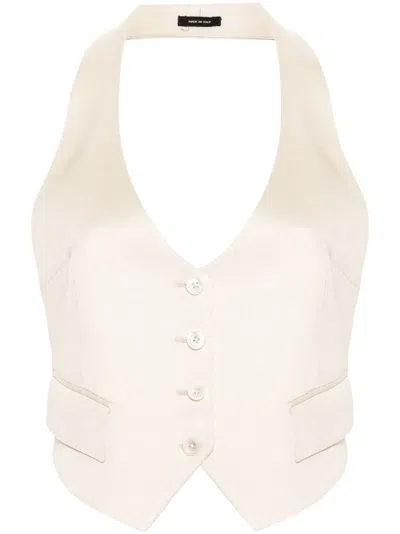 Tom Ford Open-back Twill Waistcoat In Neutrals