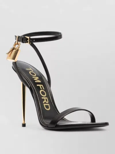 Tom Ford Open Toe Ankle Strap Pump Gold Hardware In Black