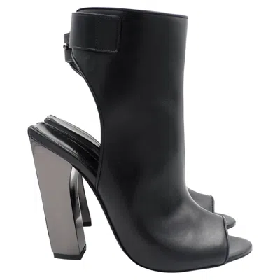 Pre-owned Tom Ford Open Toe Blk Leather Booties In Black