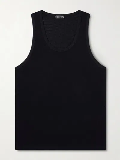 Tom Ford Open-knit Cotton Tank Top In Animal Print