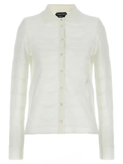 Tom Ford Openwork Crochet Cardigan In Cream
