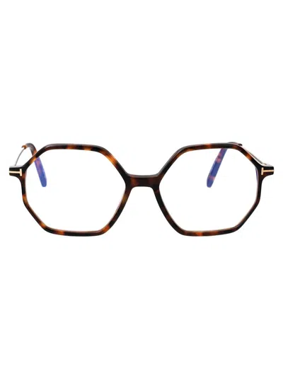 Tom Ford Geometric-frame Glasses In 052 Avana Scura