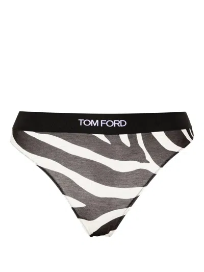 Tom Ford Optical Zebra Printed Modal Signature Thong In Xecbl Ecru Black