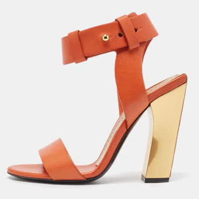 Pre-owned Tom Ford Orange Leather Ankle Strap Sandals Size 36