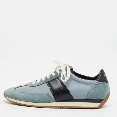Pre-owned Tom Ford Orford Size 40 Tricolor Fabric And Suede Lace Up Sneakers In Blue