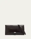 Tom Ford Organizer Shoulder Bag In Croc-embossed Leather In Brown