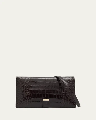 Tom Ford Organizer Shoulder Bag In Croc-embossed Leather In Brown