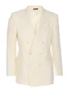 Tom Ford Dyllan Double-breasted Metallic Striped Wool And Silk-blend Suit Jacket In White