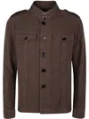 Tom Ford Cotton Satin Stand Collar Outershirt In Khaki Brown