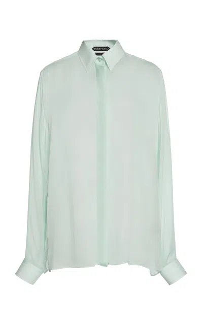 Tom Ford Oversized Silk Charmeuse Shirt In Green
