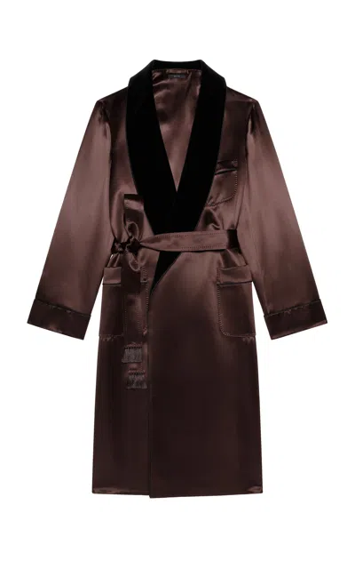 Tom Ford Oversized Silk-satin Coat In Brown