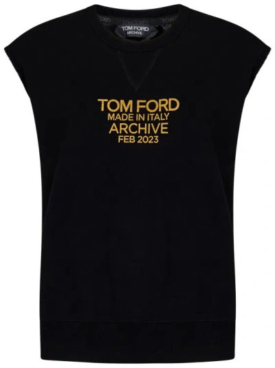 Tom Ford Oversized Sleeveless Black Cotton Fleece Top